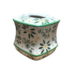 Temptations Old World Green Tissue‎ Holder Rope Trim Design 5.5 x 6" No Chips or